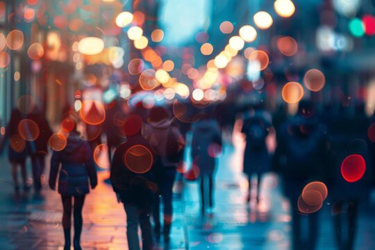 People walking on city street at night