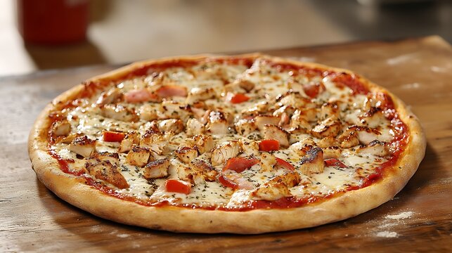 Artisan style pizza, grilled chicken topping