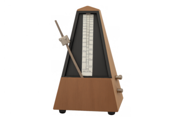 Wooden metronome for music practice, setting tempo and rhythm, a classic timekeeping device on transparent background