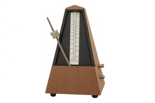 Wooden metronome for music practice, setting tempo and rhythm, a classic timekeeping device on transparent background