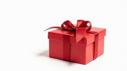 Obraz premium red christmas gift box with ribbon isolated on white background showing festive holiday decoration and present wrapping concept of celebration, winter holidays, retail industry