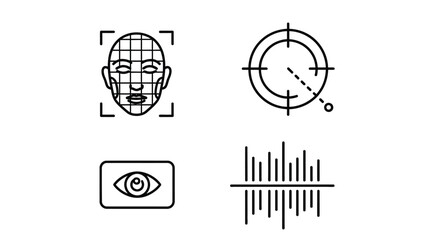 Set of four outline icons for security and identification technology concepts vector