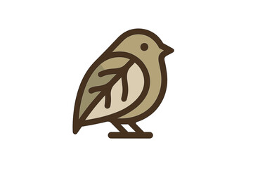 Minimalist stylized small bird icon featuring a prominent leaf pattern on the body