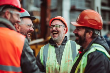 Group of mature construction workers laughing together