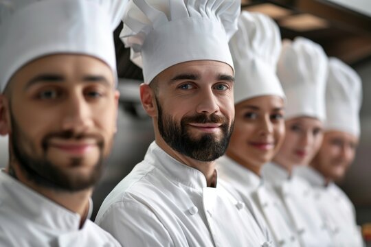 Chefs smiling together in a professional kitchen