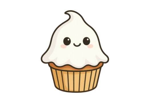Cute ghost cupcake illustration smiling halloween dessert