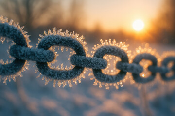 Frost and ice create a cold serene winter atmosphere in nature's morning scene filled with glowing light