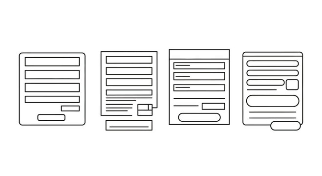 Diverse form layouts with text fields buttons and checkboxes for online applications and surveys vector