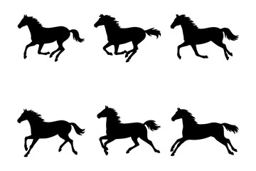 Silhouette horses in dynamic poses representing motion and energy