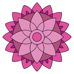 Vector art of a captivating mandala illustration featuring intricate floral patterns and a harmonious blend of pink and purple hues