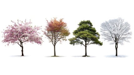Four seasons with japanese cherry blossom isolated on the white background 