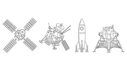 Collection of detailed hand-drawn sketches of space exploration vehicles and rockets vector
