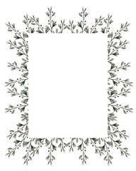 Fototapeta premium Watercolor Christmas frame with pine branches and red berries