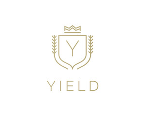 Premium monogram letter Y initials ornate signature logotype. Elegant crest logo icon  design. Luxury shield crown sign.
