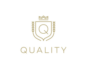 Premium monogram letter Q initials ornate signature logotype. Elegant crest logo icon  design. Luxury shield crown sign.