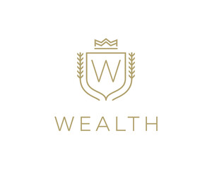 Premium monogram letter W initials ornate signature logotype. Elegant crest logo icon  design. Luxury shield crown sign.