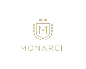 Premium monogram letter M initials ornate signature logotype. Elegant crest logo icon  design. Luxury shield crown sign