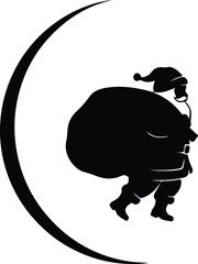 Vector Santa Claus carrying sack crescent moon shape silhouette illustration