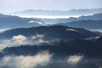 山間に流れる朝霧