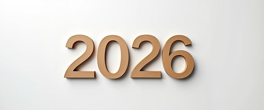 Wooden numbers representing the year 2026 on a neutral background  