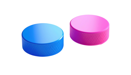 Two cylindrical objects, blue and pink, stand side-by-side against a black backdrop