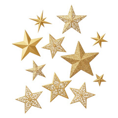A collection of various golden stars arranged on a black background