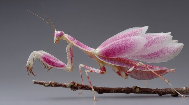 Closeup of Pink Orchid Mantis (Hymenopus coronatus) in Its Natural Jungle Habitat