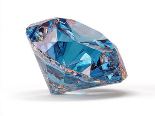 Vibrant, large elongated blue gemstone against a white background, with numerous inclusions, illuminated from above - AI-Generated