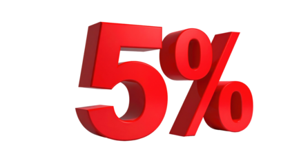 Red 3D rendered '5%' symbol against a black backdrop, displaying a crisp, modern, and promotional design