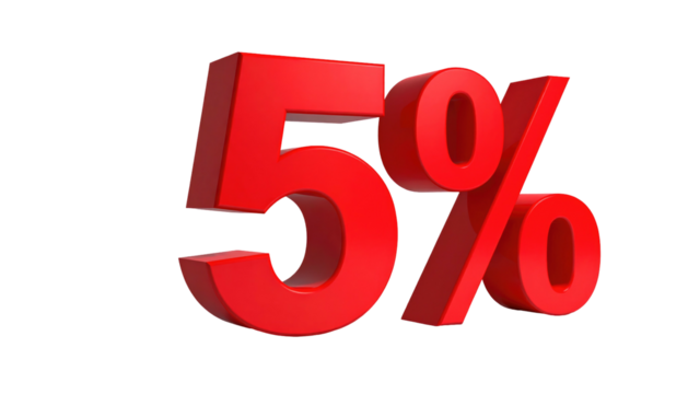 Red 3D rendered '5%' symbol against a black backdrop, displaying a crisp, modern, and promotional design