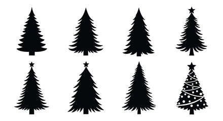 Fototapeta premium Collection of diverse Christmas tree silhouettes, showcasing various styles and decorations for festive holiday designs