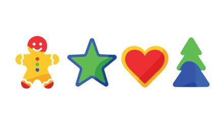 Festive Delights Christmas Icon Set with Gingerbread, Star, Heart, and Tree for Holiday Cheer