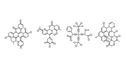 Diverse complex organic molecular structures chemical diagrams scientific research laboratory discovery vector