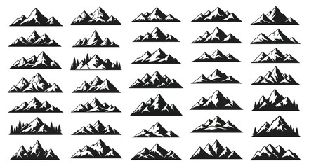Naklejka premium Collection of Mountain Silhouettes Explore Diverse Peaks for Design and Illustration Projects