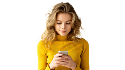 woman using smartphone for online shopping isolated on a white background