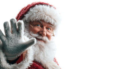 man dressed as Santa Claus waving isolated on white background