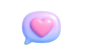 3D chat bubble with heart, colorful and cute. Modern 3D heart icon inside chat bubble, isolated on white background. Abstract 3D design for love, social media and messages