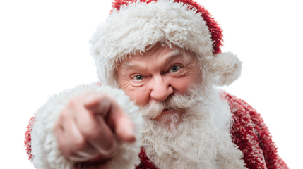 man dressed as Santa Claus waving isolated on white background