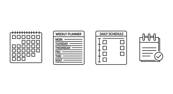 Simple calendar icons representing planning organization scheduling and time management concepts vector