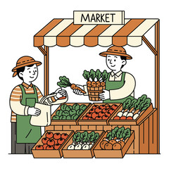 Market Stall with Fresh Produce Vector Illustration