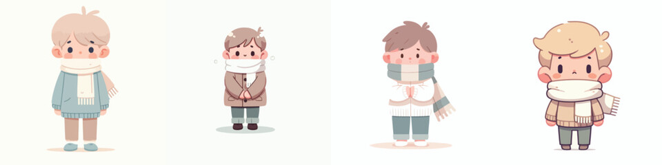 vector of a little boy standing in the cold