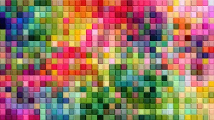 Fototapeta premium Colorful abstract grid of small vibrant squares background.