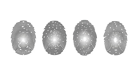 Four detailed fingerprints in a row representing identity security and biometric authentication concepts vector