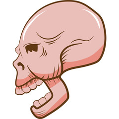 Stylized Pink Skull Head With Open Mouth And Creepy Eyes On A Transparent Background In A Cartoon Style
