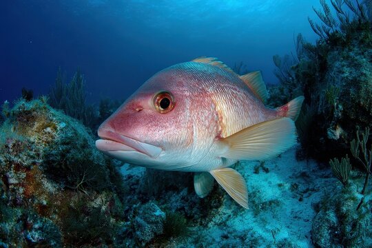 Mutton Snapper: A Vibrant Marine Creature Captured in Underwater Photography, Showcasing Ocean Life and Wildlife Conservation