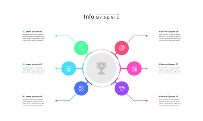 Naklejka premium Business timeline infographic circular. with icons and 6 steps. Business milestone. Vector illustration