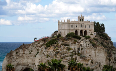 Santa Maria dell'Isola, situated on a rock at the coast of Tropea in Calabria, Italy