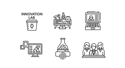 Collection of hand drawn icons representing innovation collaboration technology and ideas for business vector