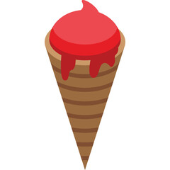 Red Ice Cream Cone With Strawberry Flavor And Waffle Cone On A Transparent Background Business Ice Cream Treat Refreshment