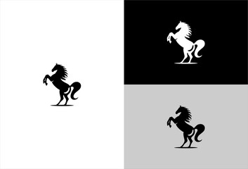 Rearing horse shown in different colorways black on white, white on black